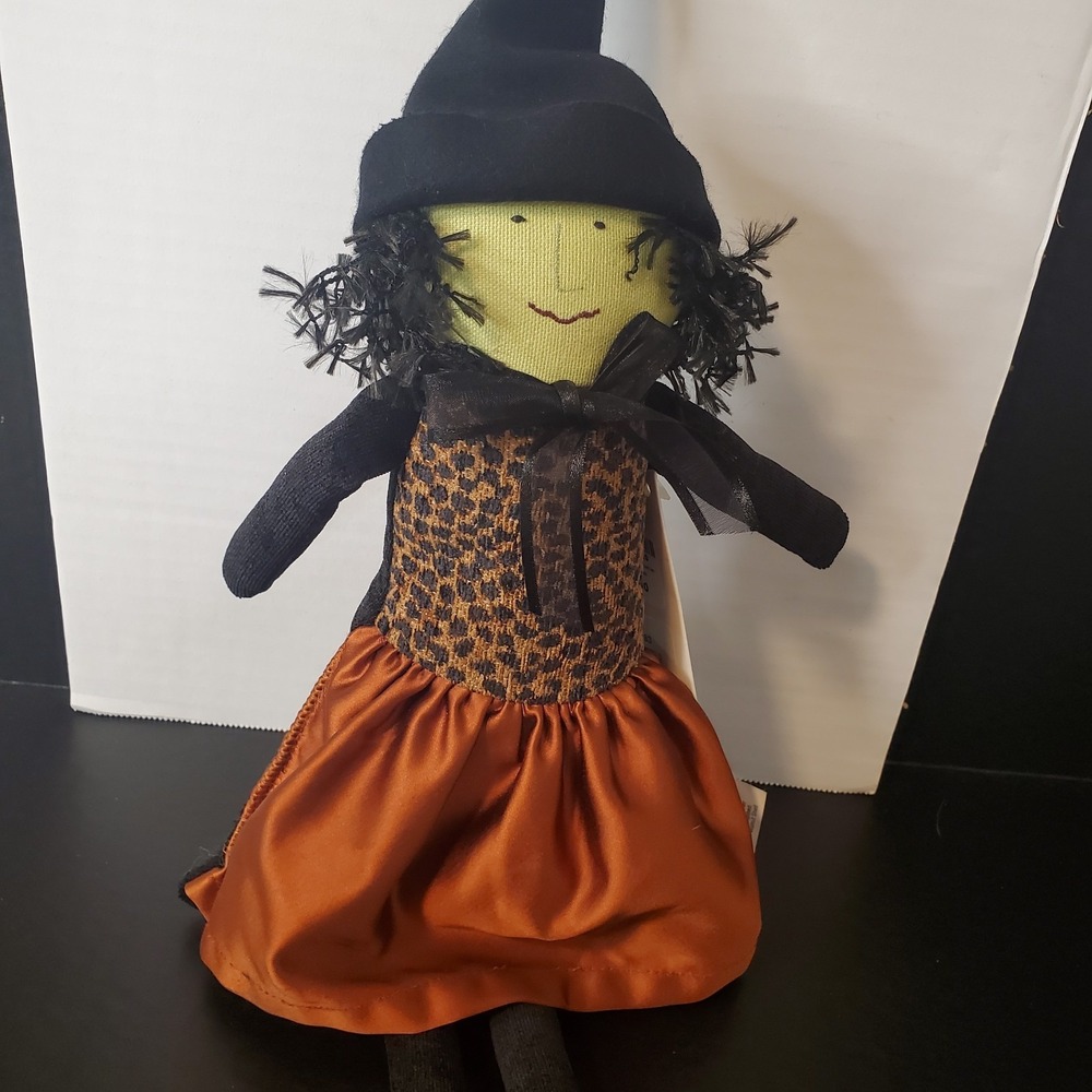 Woof & Poof Witch Beanbag Fabric Rag Doll Plush 16" Halloween Small Cheetah 2015